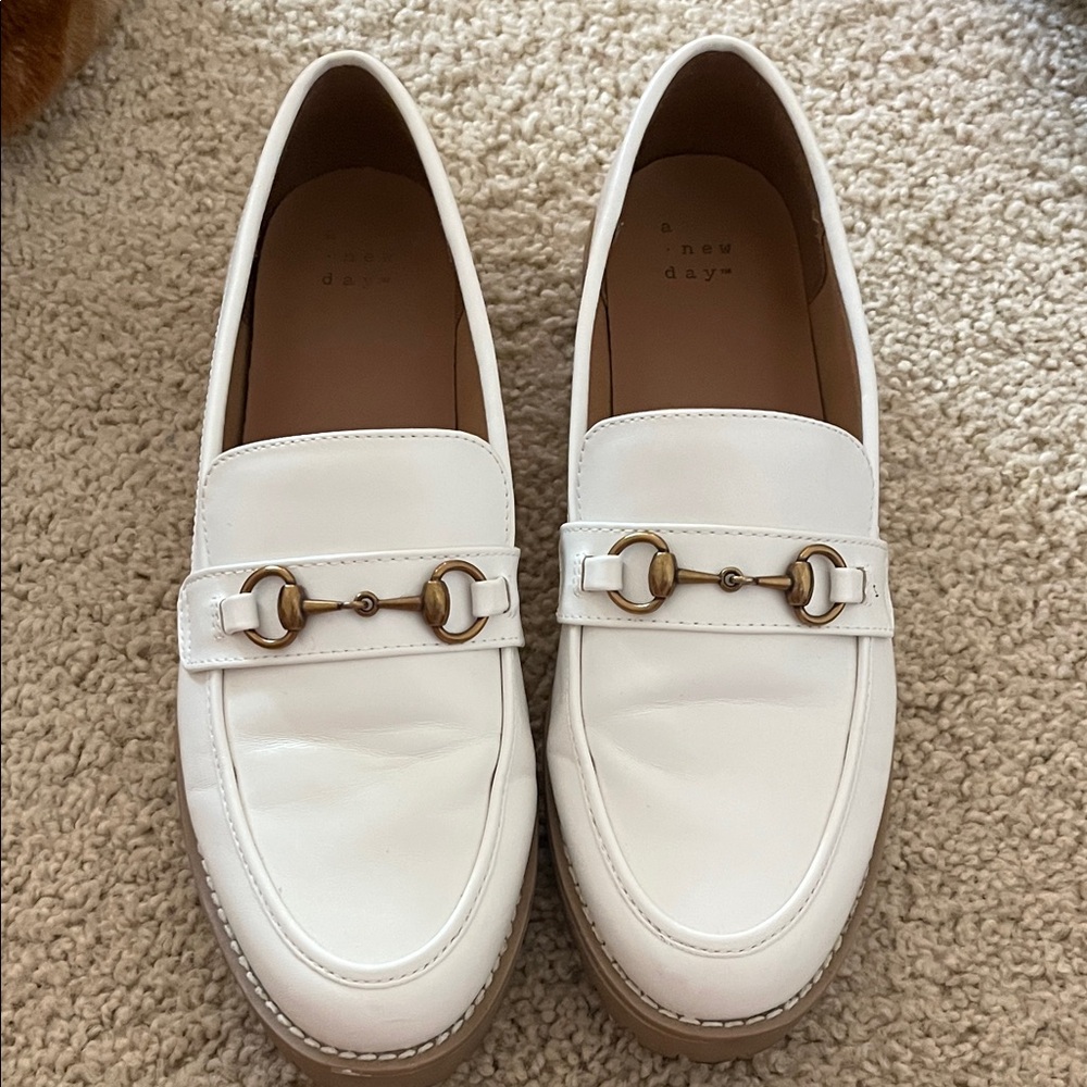 A New Day Women's White Loafers with Gold Accents
